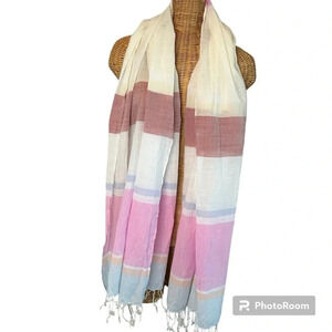 J.Crew Lightweight Cotton Striped Fringe Pastel Scarf Wrap Shawl Size O/S